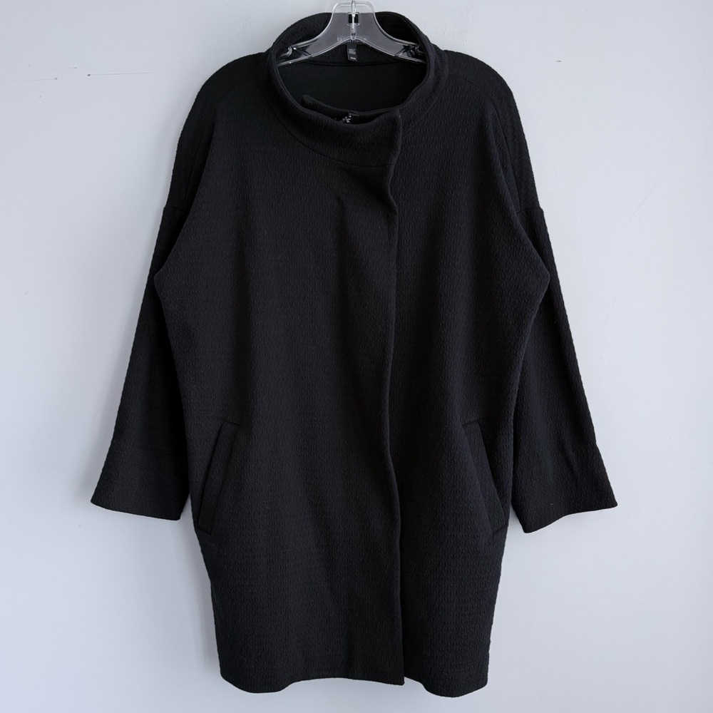Eileen Fisher Organic Cotton Textured Funnel Neck Long Jacket Oversized Coat M - Picture 7 of 16